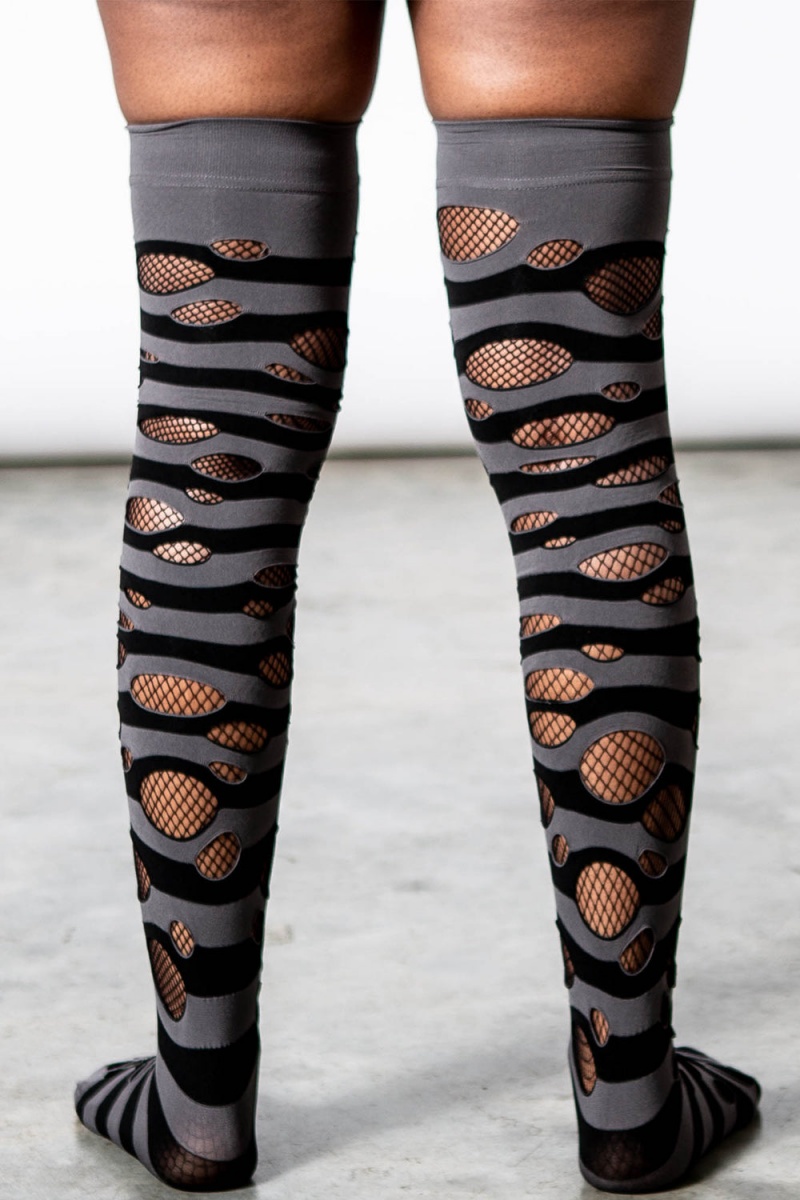 Killstar Wretched Soul Distress Socks [BLACK/ASH] Šedé | WEMVYQ-430