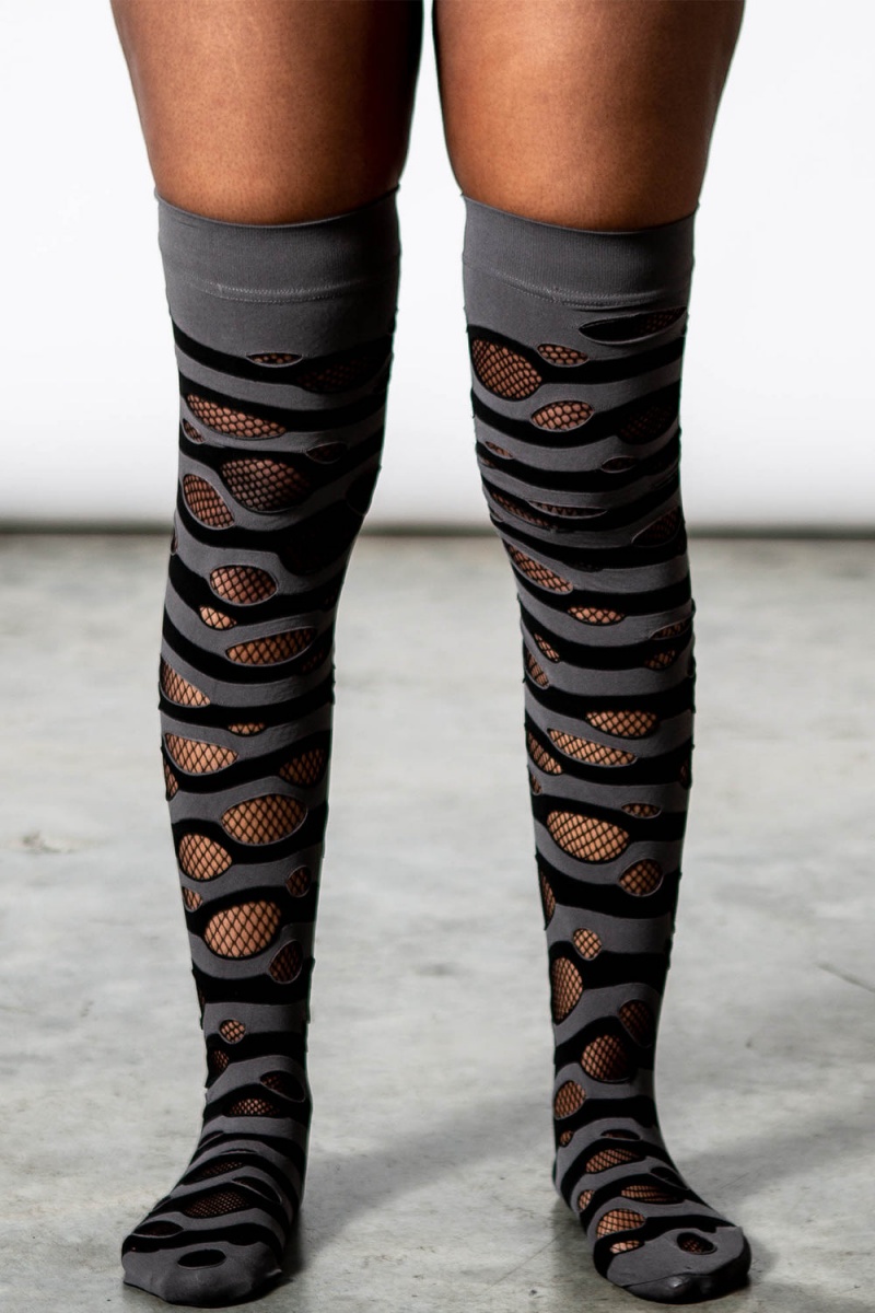 Killstar Wretched Soul Distress Socks [BLACK/ASH] Šedé | WEMVYQ-430