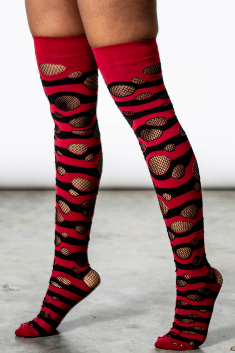 Killstar Wretched Soul Distress Socks [BLACK/BLOOD] Červené | PGXFRK-130