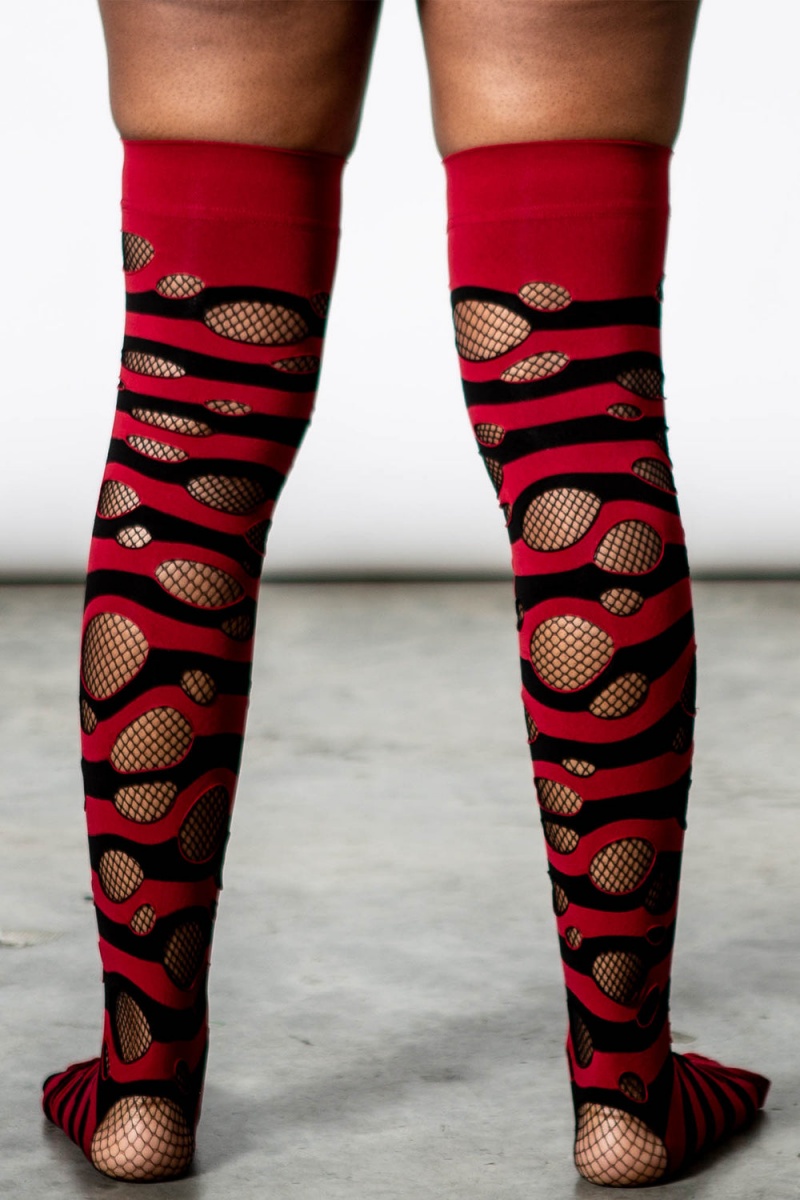 Killstar Wretched Soul Distress Socks [BLACK/BLOOD] Červené | PGXFRK-130