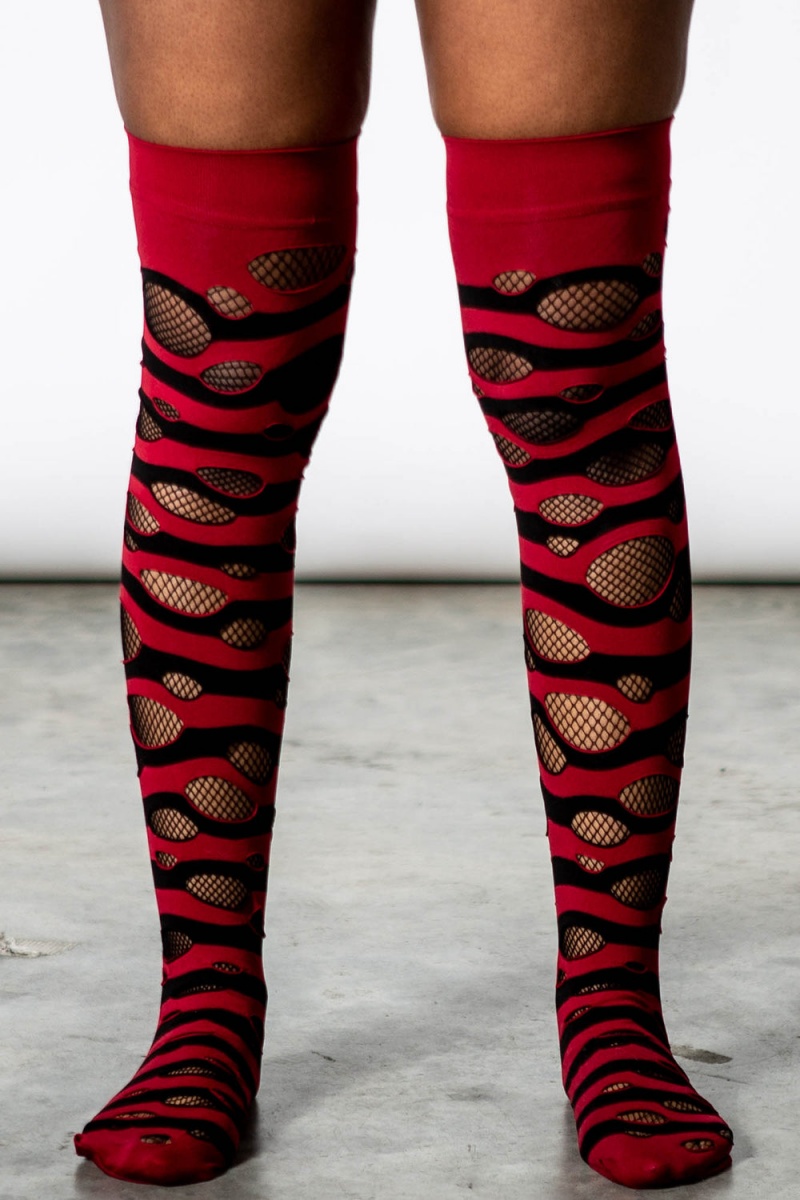 Killstar Wretched Soul Distress Socks [BLACK/BLOOD] Červené | PGXFRK-130