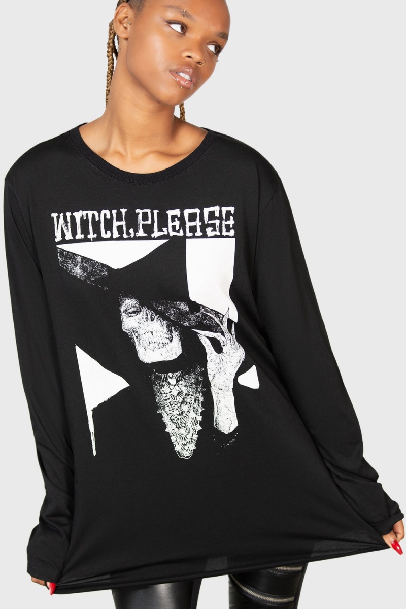 Killstar Wytch Gaze Long Sleeve Top Černé Bílé | RYESOZ-701