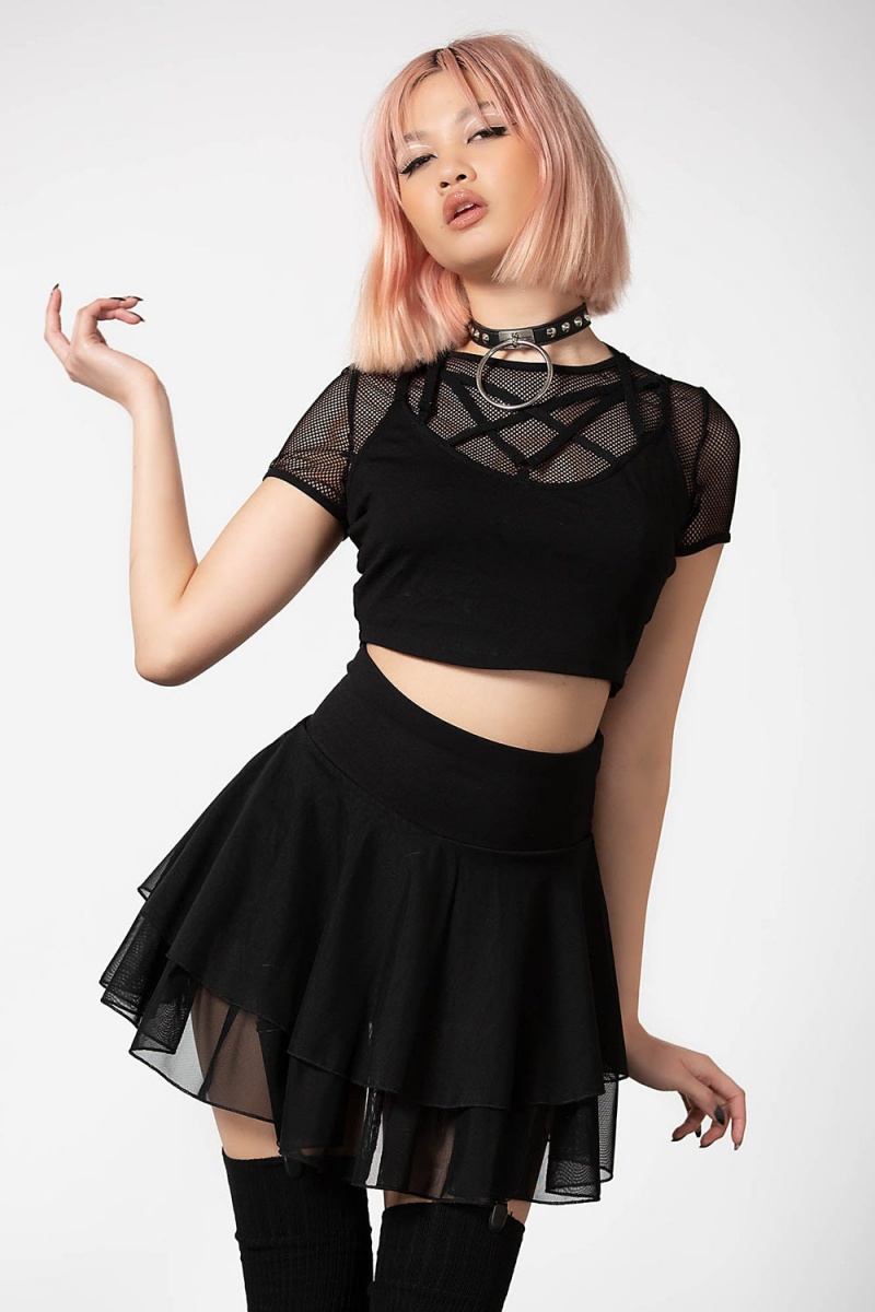 Killstar Yasumi Mesh Skirt Černé | UWZRLE-985