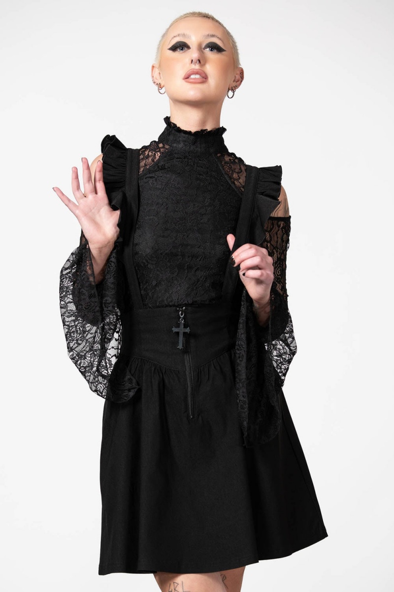 Killstar Yuna Suspender Skirt Černé | YCOEDR-387