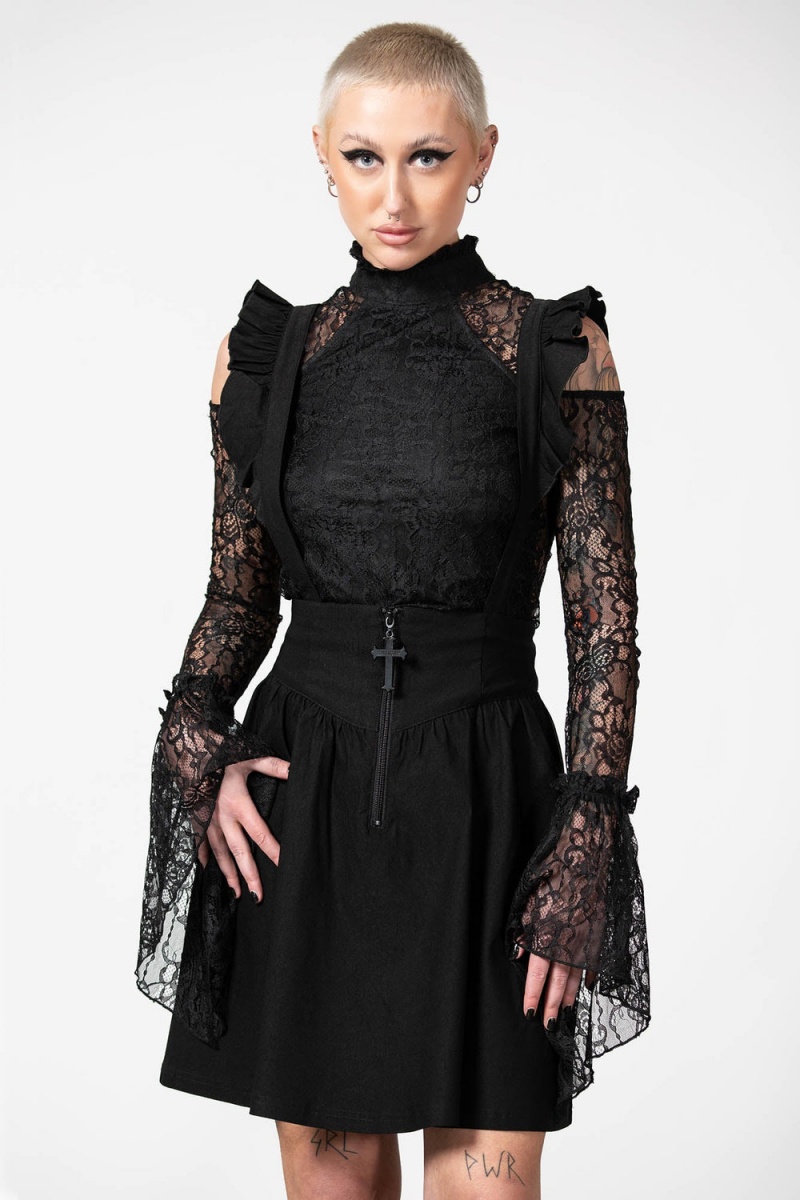 Killstar Yuna Suspender Skirt Černé | YCOEDR-387