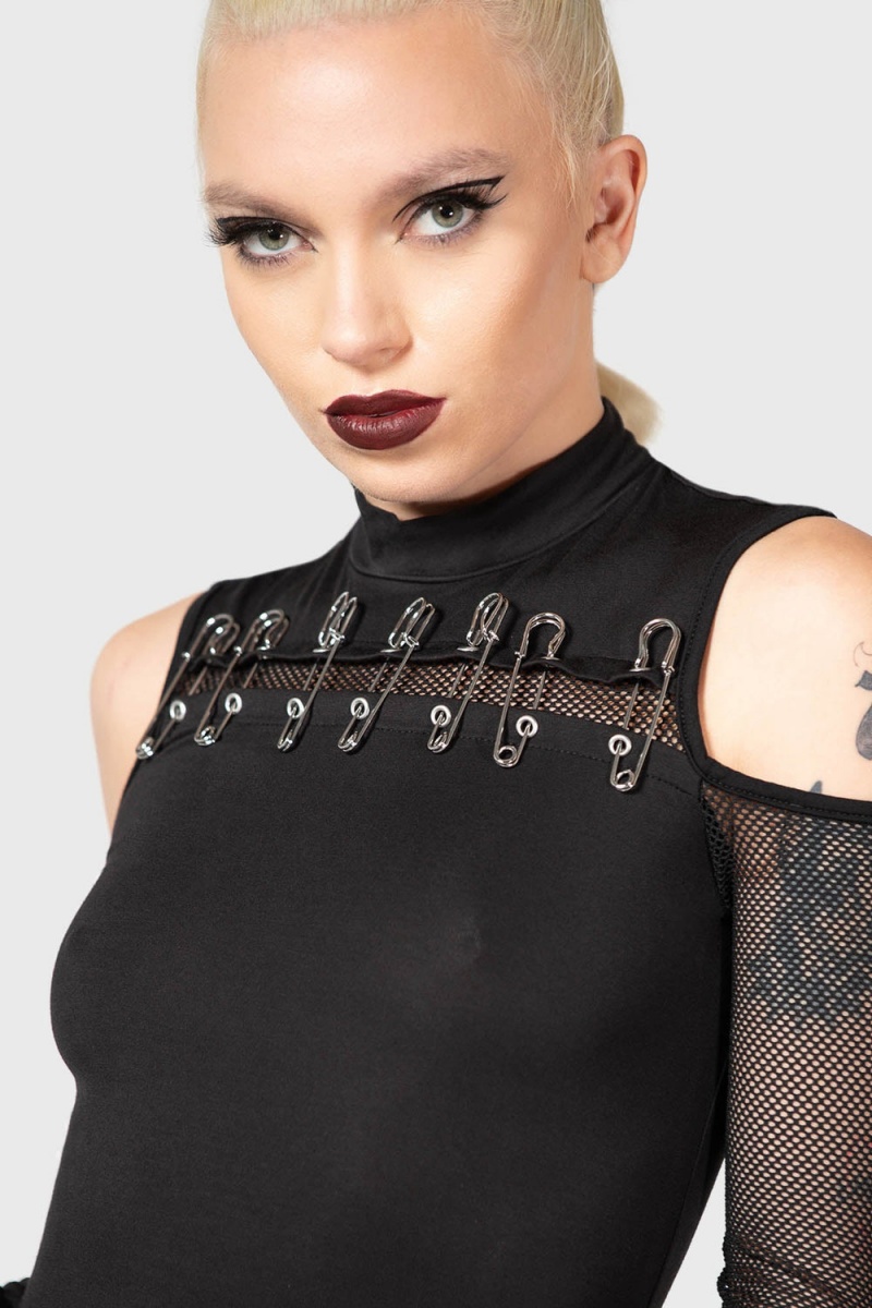 Killstar Zazzel Long Sleeve Šaty Černé | FQIDZV-721