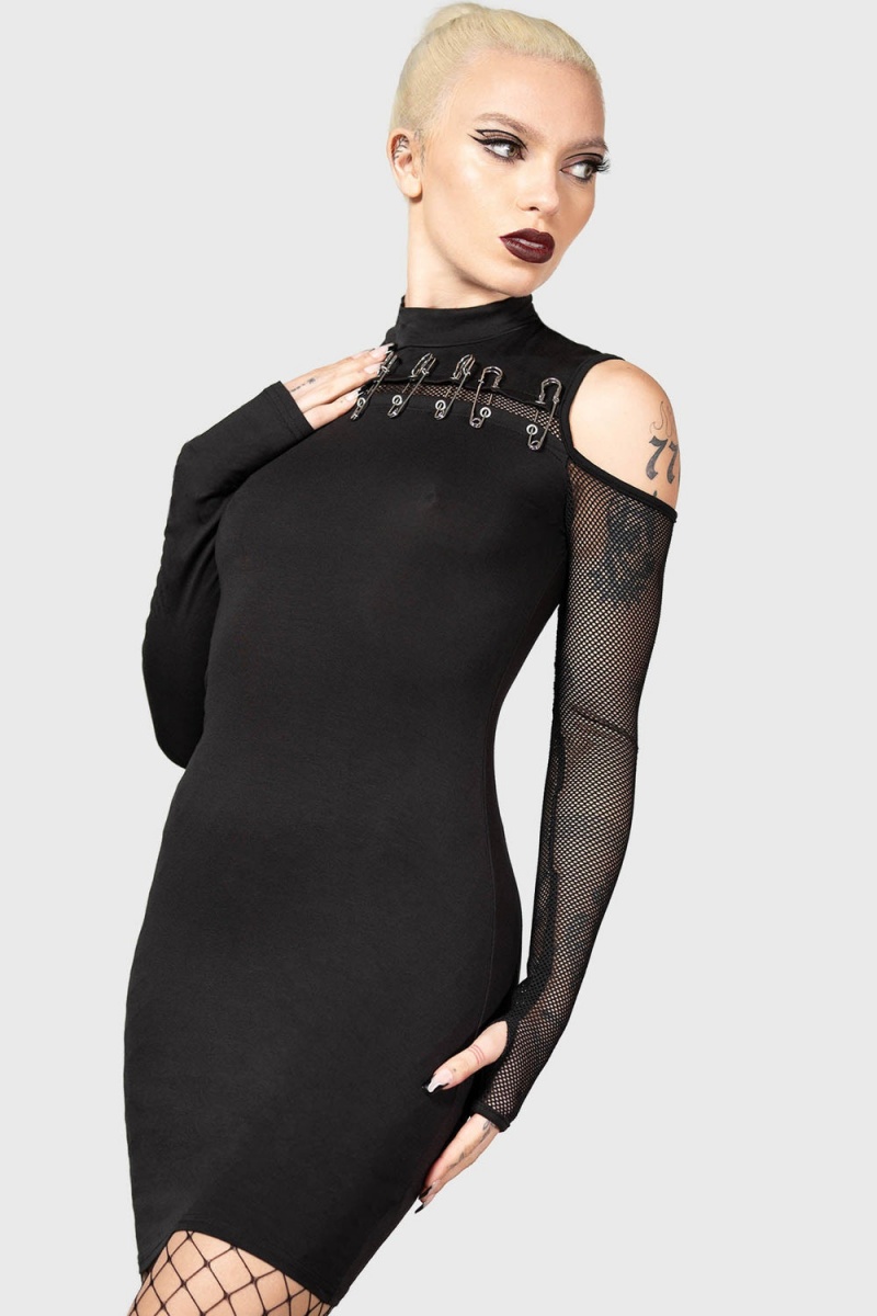 Killstar Zazzel Long Sleeve Šaty Černé | FQIDZV-721